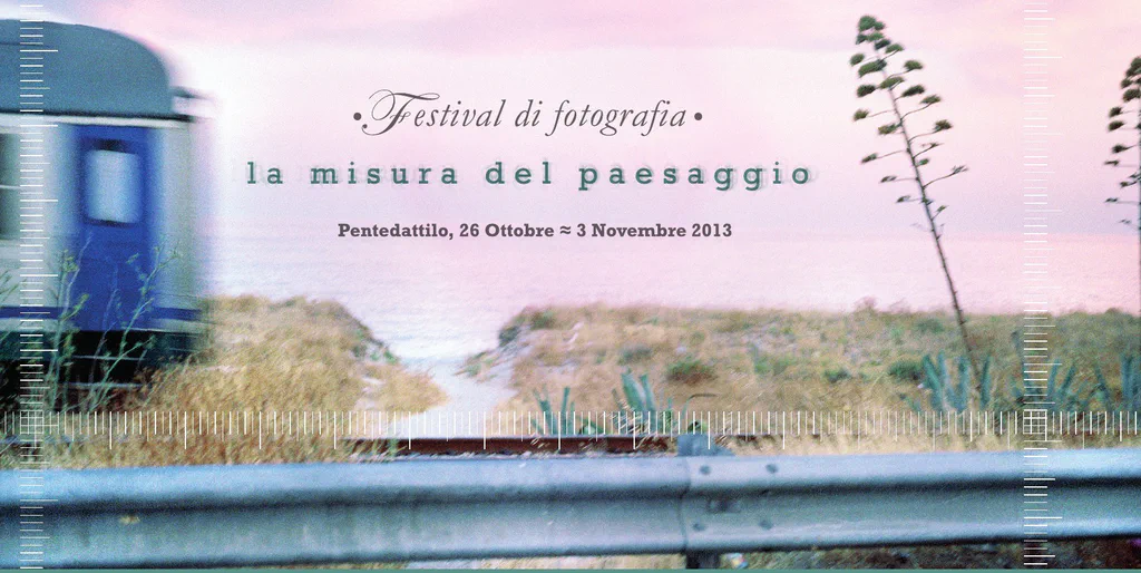 The festival poster: the title over a photograph of a railway line and a guardrail on the Ionian coast