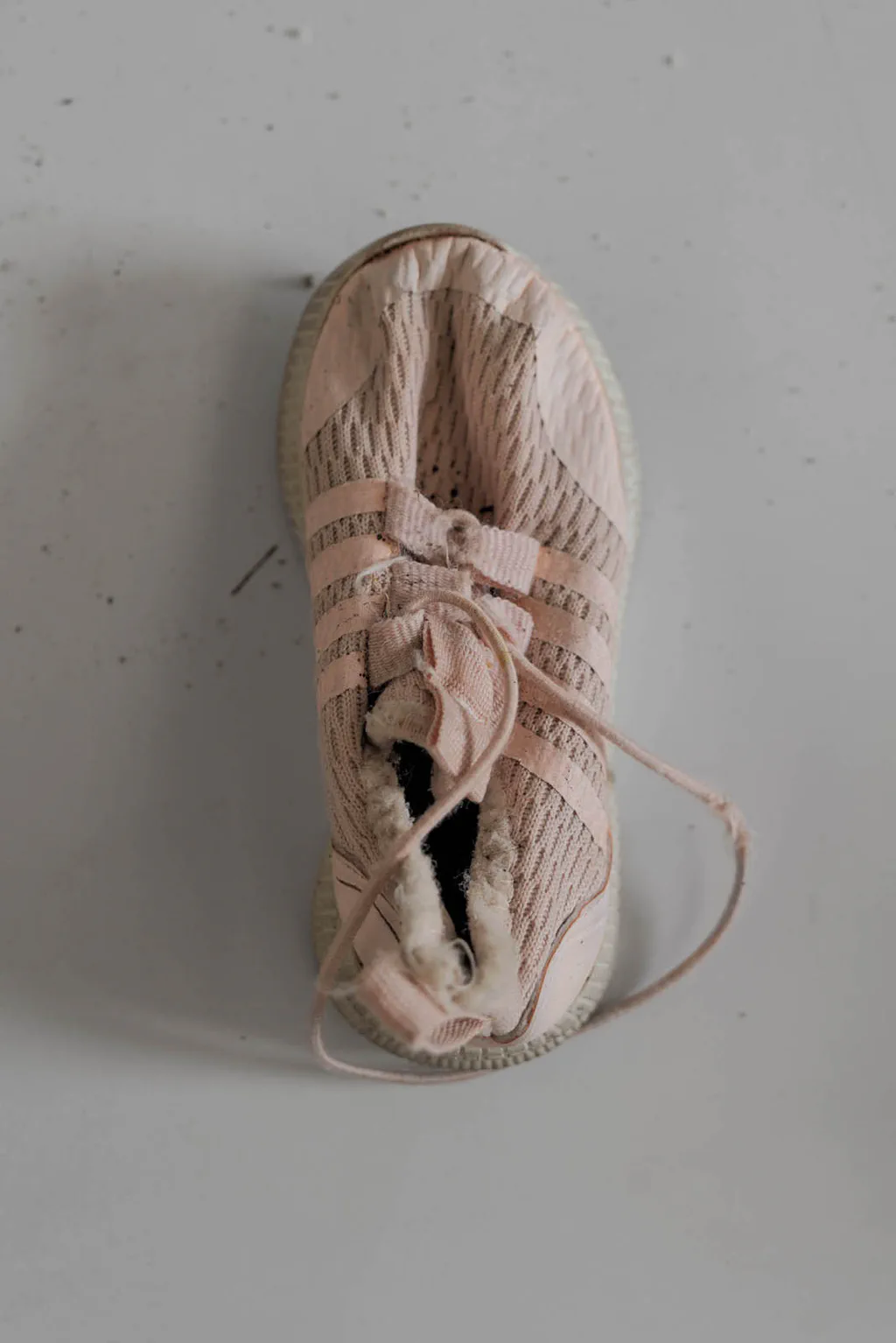 Pale trainer, its laces loose
